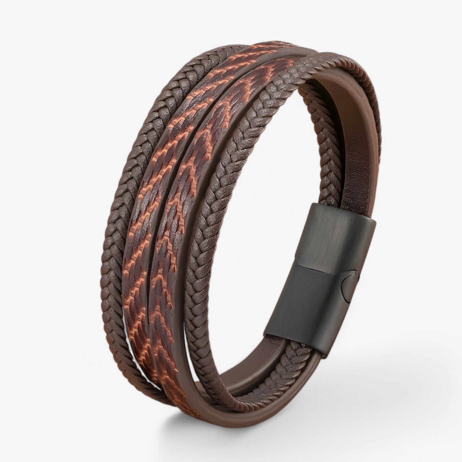 Multistrato & Magnetico Pelle Uomo - Marrone con Nero - BRACELETS jewelry magnetico mens accessory mens bracelet multistrato multistrato magnetico pelle uomo - Concept Palermo