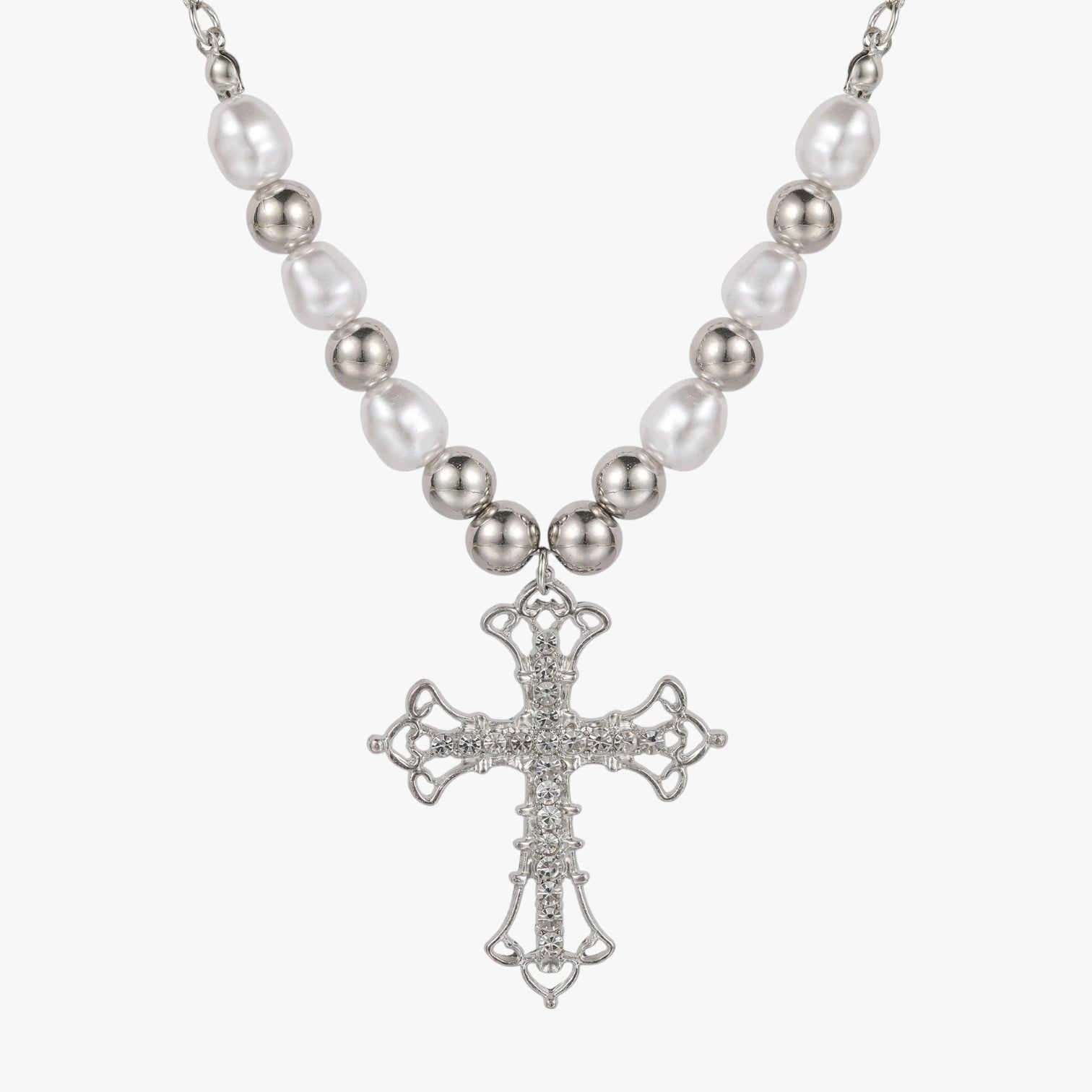 Collana Gotica con Croce in Cristallo e Perline Barocche Lana Donna - - barocche collana collana gotica cristallo croce donna elegant womens necklaces gotica jewelry necklace Necklaces for Women - Concept Palermo