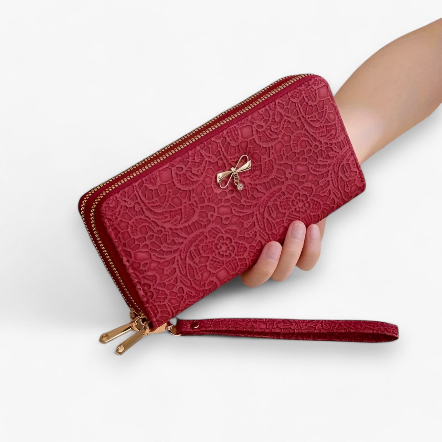 E Capiente con Rilievi in Pizzo - Rosso - capiente capiente rilievi pizzo rilievi wallet wallets womens wallet - Concept Palermo
