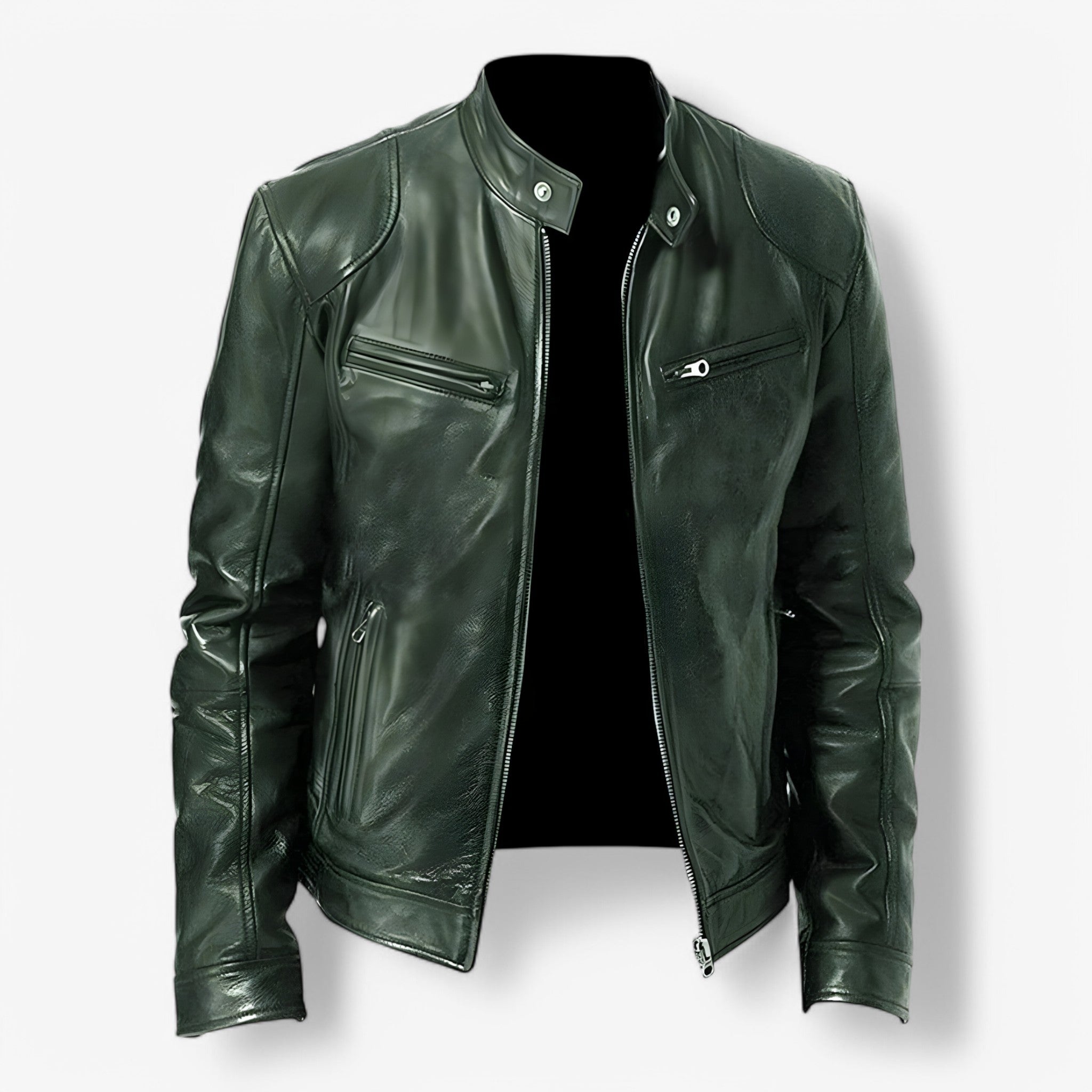Giacca Pelle Nera Uomo Slim Fit Moto Casual Primavera Autunno - - casual giacca giacca pelle leather jacket men's coats & jackets mens mens jacket pelle uomo - Concept Palermo
