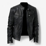 Zwarte leren jas voor mannen, slim fit, casual motorjas voor lente en herfst