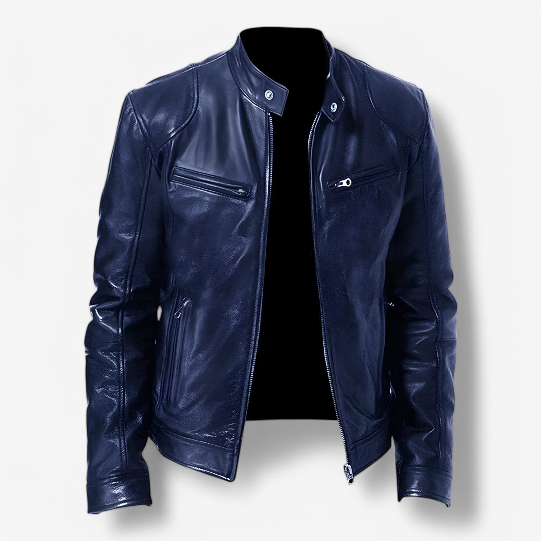 Giacca Pelle Nera Uomo Slim Fit Moto Casual Primavera Autunno - - casual giacca giacca pelle leather jacket men's coats & jackets mens mens jacket pelle uomo - Concept Palermo