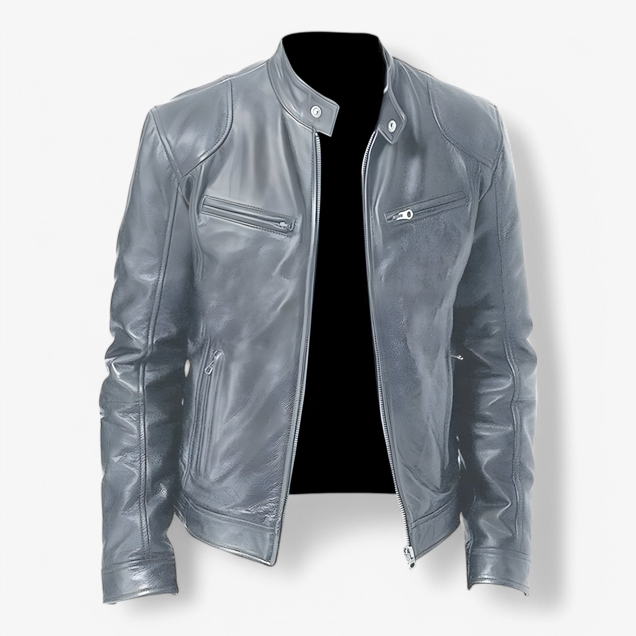 Giacca Pelle Nera Uomo Slim Fit Moto Casual Primavera Autunno - - casual giacca giacca pelle leather jacket men's coats & jackets mens mens jacket pelle uomo - Concept Palermo