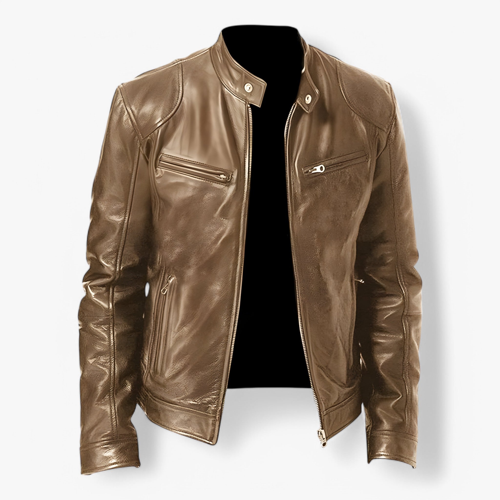 Giacca Pelle Nera Uomo Slim Fit Moto Casual Primavera Autunno - - casual giacca giacca pelle leather jacket men's coats & jackets mens mens jacket pelle uomo - Concept Palermo