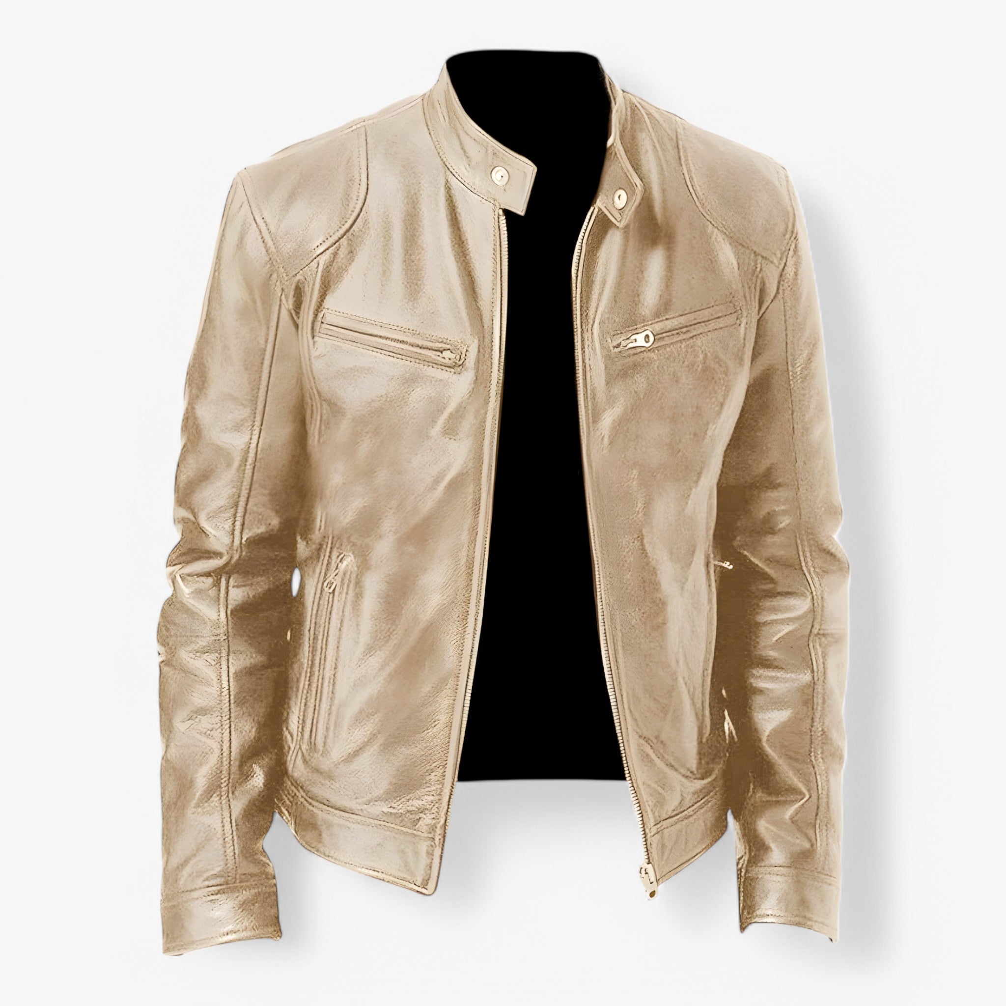 Giacca Pelle Nera Uomo Slim Fit Moto Casual Primavera Autunno - - casual giacca giacca pelle leather jacket men's coats & jackets mens mens jacket pelle uomo - Concept Palermo