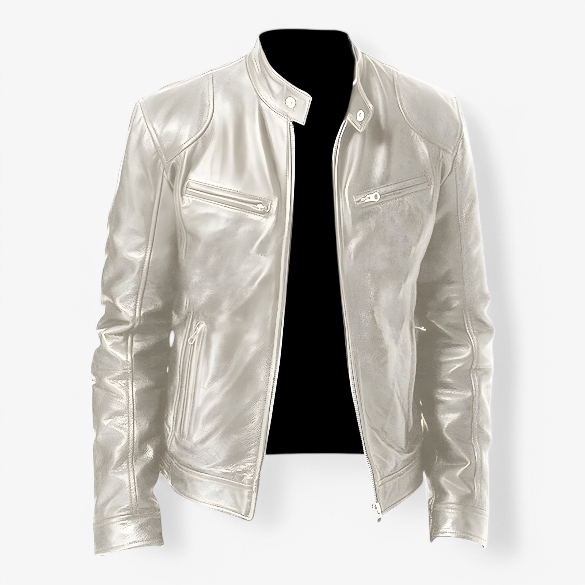 Giacca Pelle Nera Uomo Slim Fit Moto Casual Primavera Autunno - - casual giacca giacca pelle leather jacket men's coats & jackets mens mens jacket pelle uomo - Concept Palermo