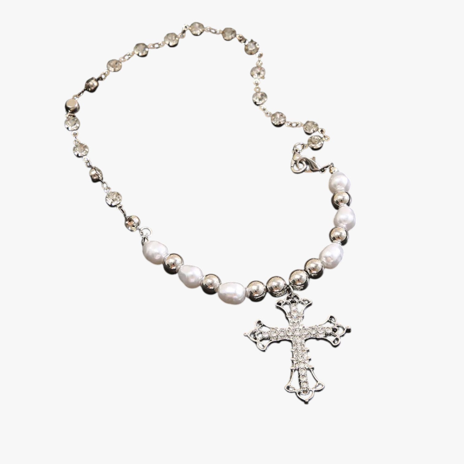 Collana Gotica con Croce in Cristallo e Perline Barocche Lana Donna - - barocche collana collana gotica cristallo croce donna elegant womens necklaces gotica jewelry necklace Necklaces for Women - Concept Palermo