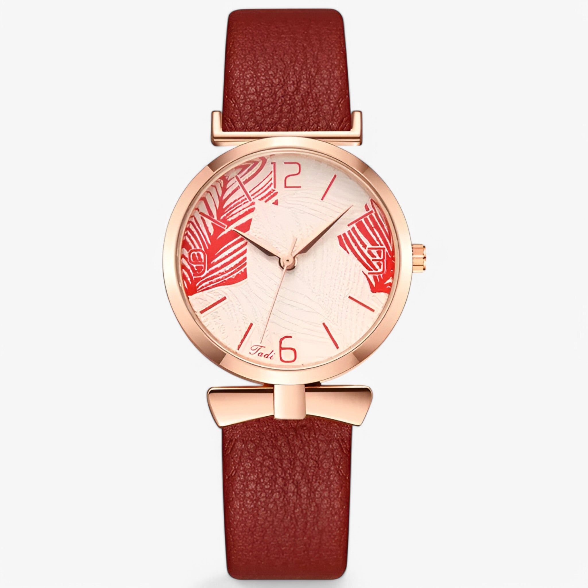 Orologio Digitale Donna al Quarzo Elegante con Motivo Foglia - Rossa - alla cinturino digitale donna female watch foglia moda motivo orologio watch for women - Concept Palermo