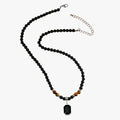 Estilo audaz en el cuello – Collar con cuentas negras y colgante cuadrado para hombre piel Lana