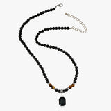 Gedurfde stijl aan de hals - ketting met zwarte kralen en vierkante hanger voor heren leer Lana