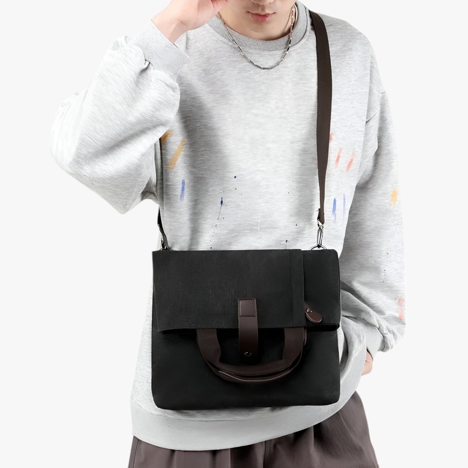 Borsa Tracolla Uomo Grande Grigia in Tela Canvas Resistente - Lavoro, Viaggio, Università - - Bags borsa canvas handbags mens bag tracolla uomini versatile versatile borsa - Concept Palermo