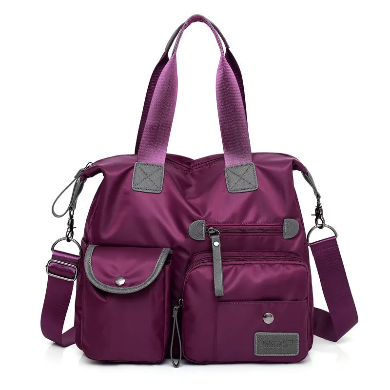 Borsa a Spalla in Nylon Impermeabile con Grande Capacità - Viola - bags borsa borsa spalla capacità handbags impermeabile nylon spalla Women's handbags - Concept Palermo