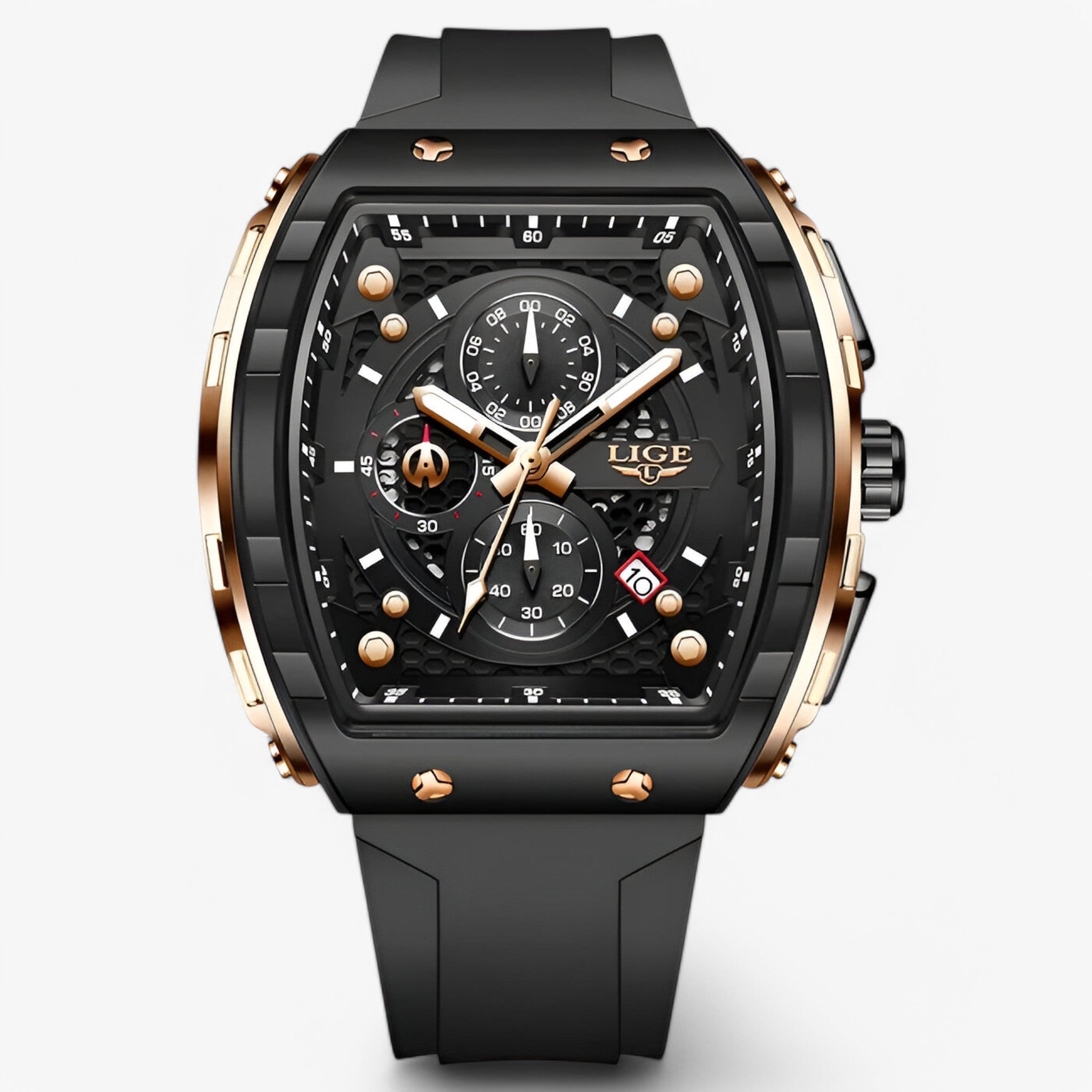 Orologio Sportivo Uomo Lusso in Silicone Nero con Cronografo - Oro rosa nero s - accessoires horloges orologio orologio sportivo silicone sport sportivo uomo watches - Concept Palermo