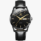 Klassiek dun herenhorloge met zwarte leren band, elegant en waterdicht