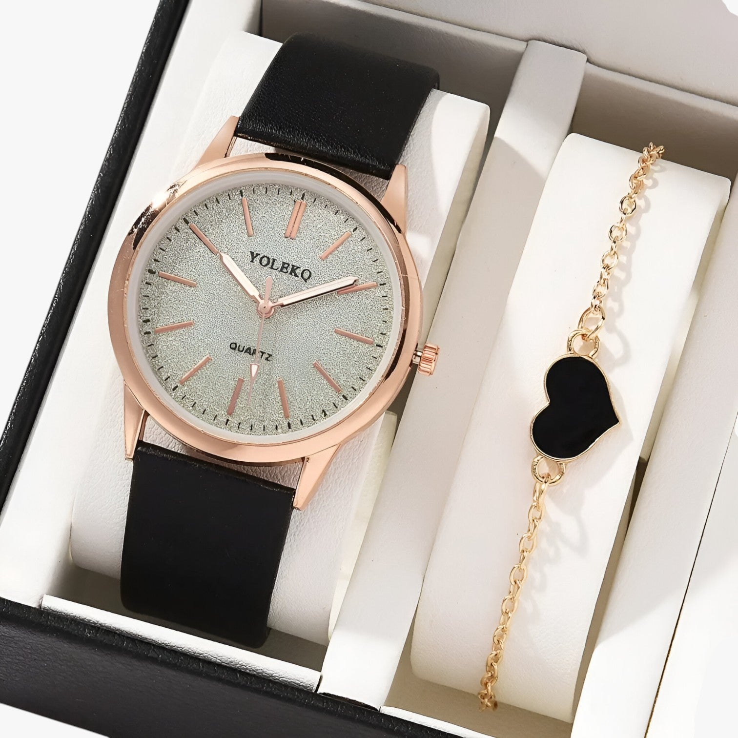 Set Eleganza Femminile 2 Orologi da Donna in Pelle e Bracciale, Stile Lusso al Polso - black - bracciale donna eleganza eleganza femminile female watch femminile ladies watch orologi pelle polso watch watch for women watches wrist watches for women - Concept Palermo