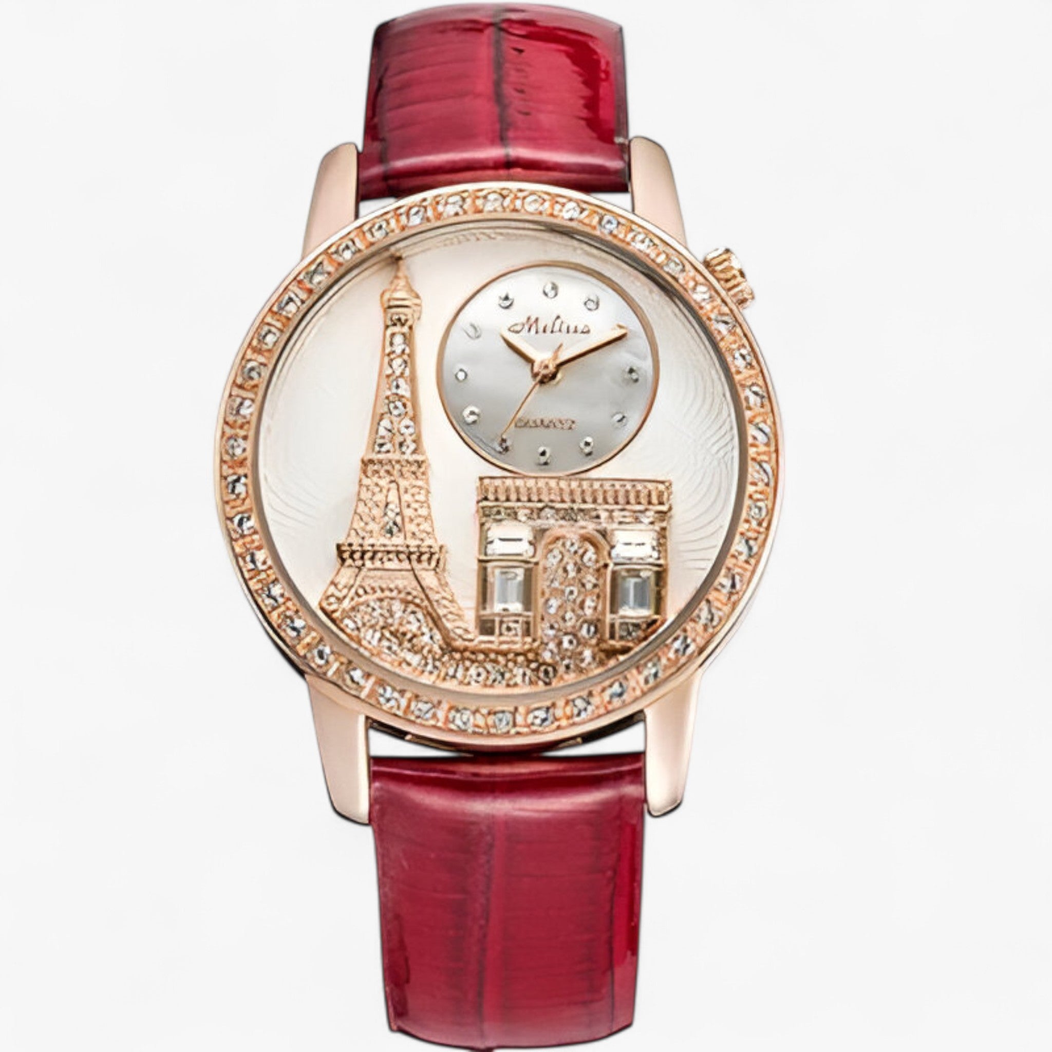 Orologio da donna al quarzo impermeabile con cinturino in pelle e Torre Eiffel - Rossa - cinturino donna eiffel female watch impermeabile orologio orologio donna pelle quarzo watch for women - Concept Palermo