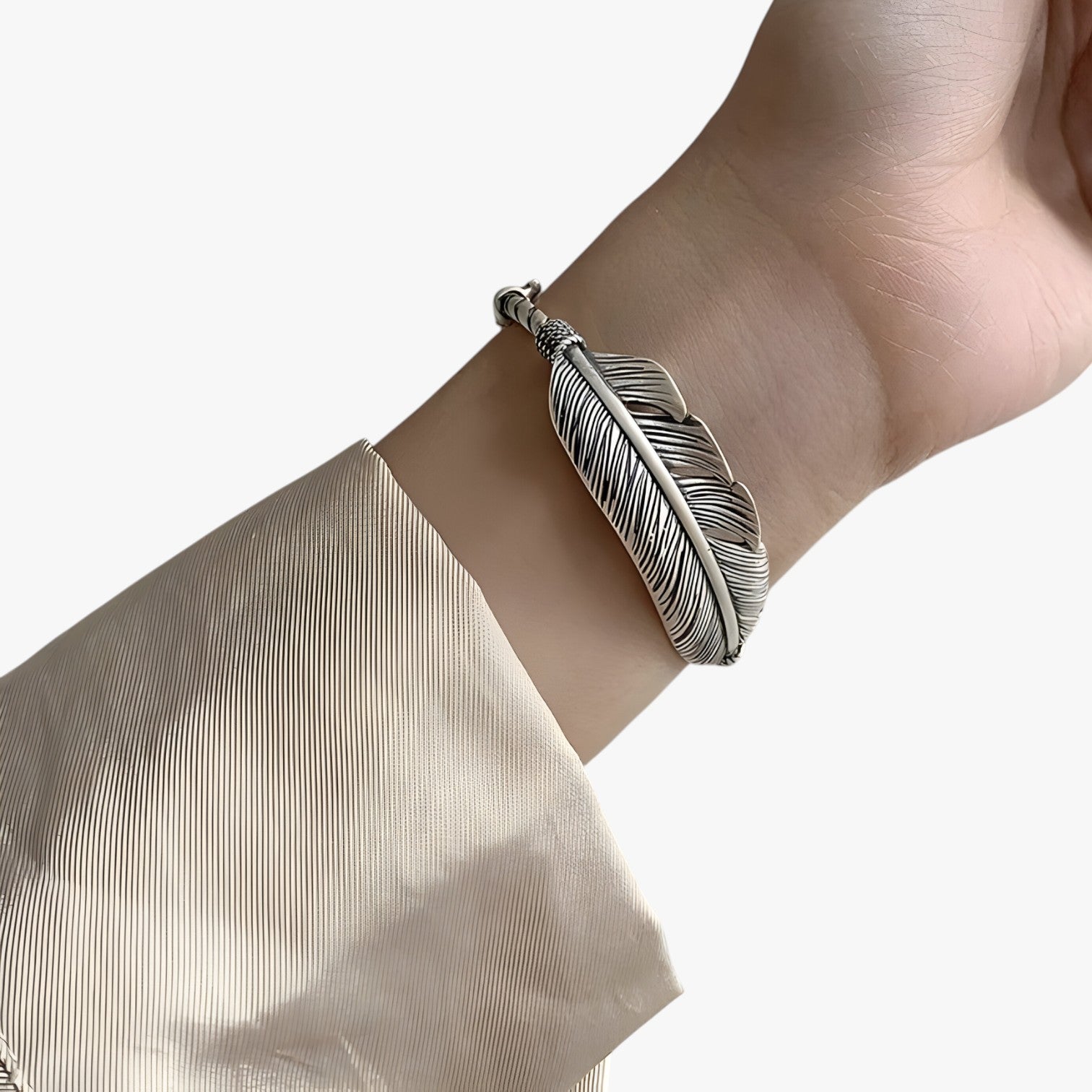 Bracciale in Argento 925 con Piuma Dorata Stile Vintage Punk Pelle - - bracciale bracciale piuma BRACELET bracelet for men BRACELETS dorata jewelry mens bracelet pelle piuma punk stile - Concept Palermo