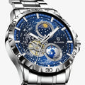 Reloj mecánico con fases lunares en acero inoxidable