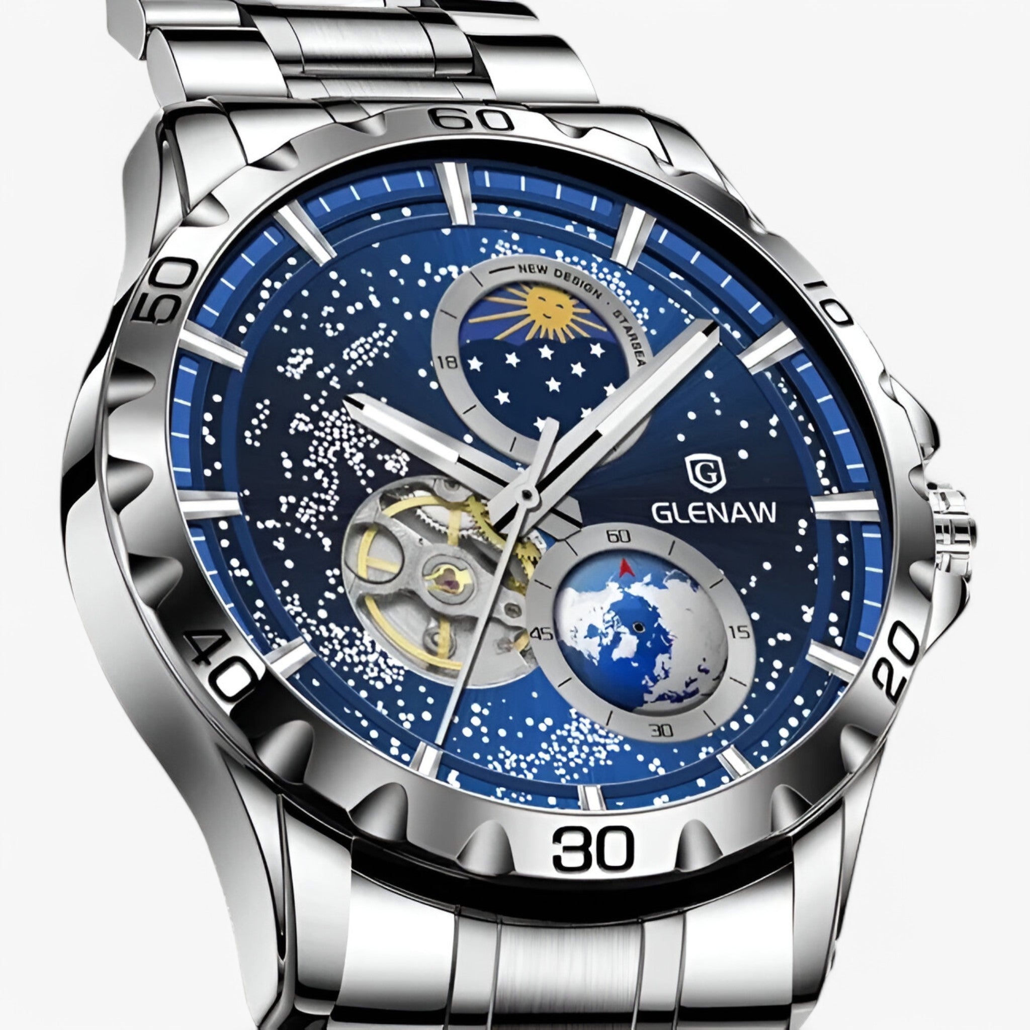 Orologio Meccanico Fasi Lunari in Acciaio Inossidabile - - accessoires acciaio fasi horloges inossidabile lunari meccanico orologio orologio meccanico watches - Concept Palermo