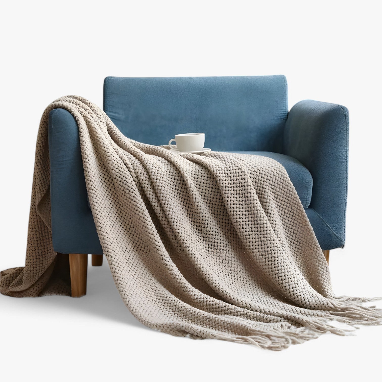Plaid lavorato a maglia accogliente – morbido, caldo e stiloso con frange Uomo - Khaki - accogliente bedroom caldo frange Home home & garden lavorato maglia plaid plaid lavorato - Concept Palermo
