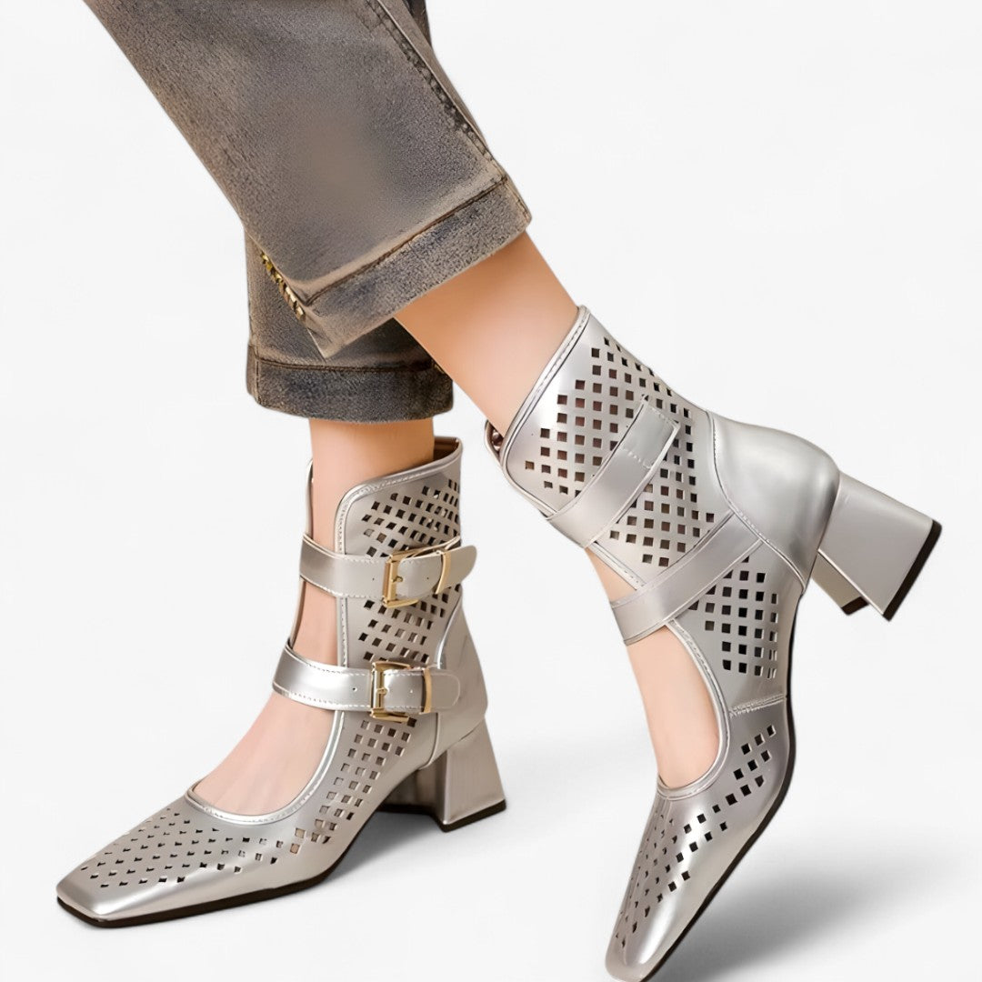 Stivali estivi con tacco grosso e dettagli in rete traforata - - dettagli estivi grosso rete shoes stivali stivali estivi tacco - Concept Palermo