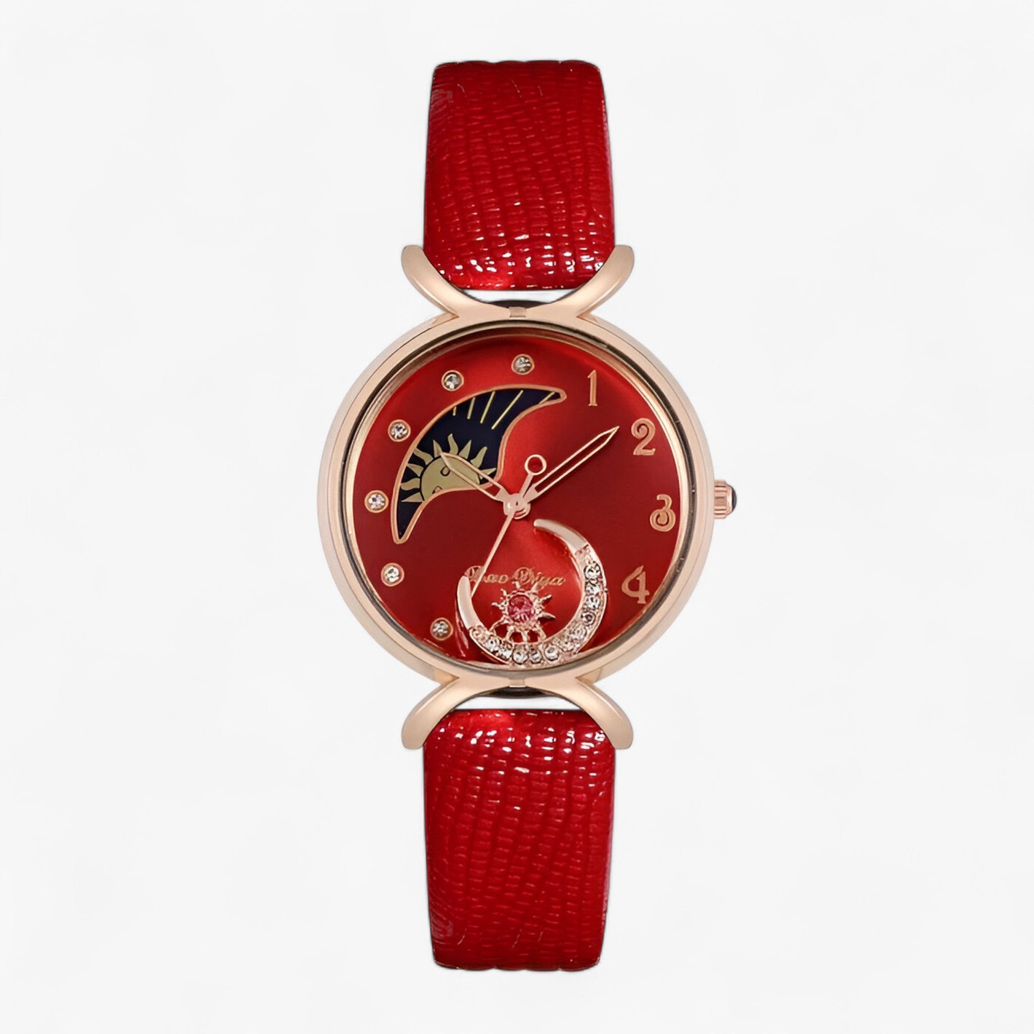 Orologio da donna di lusso al quarzo con cinturino in pelle e luna mobile - Rossa - cinturino donna female watch luna mobile orologio orologio donna pelle quarzo watch for women - Concept Palermo