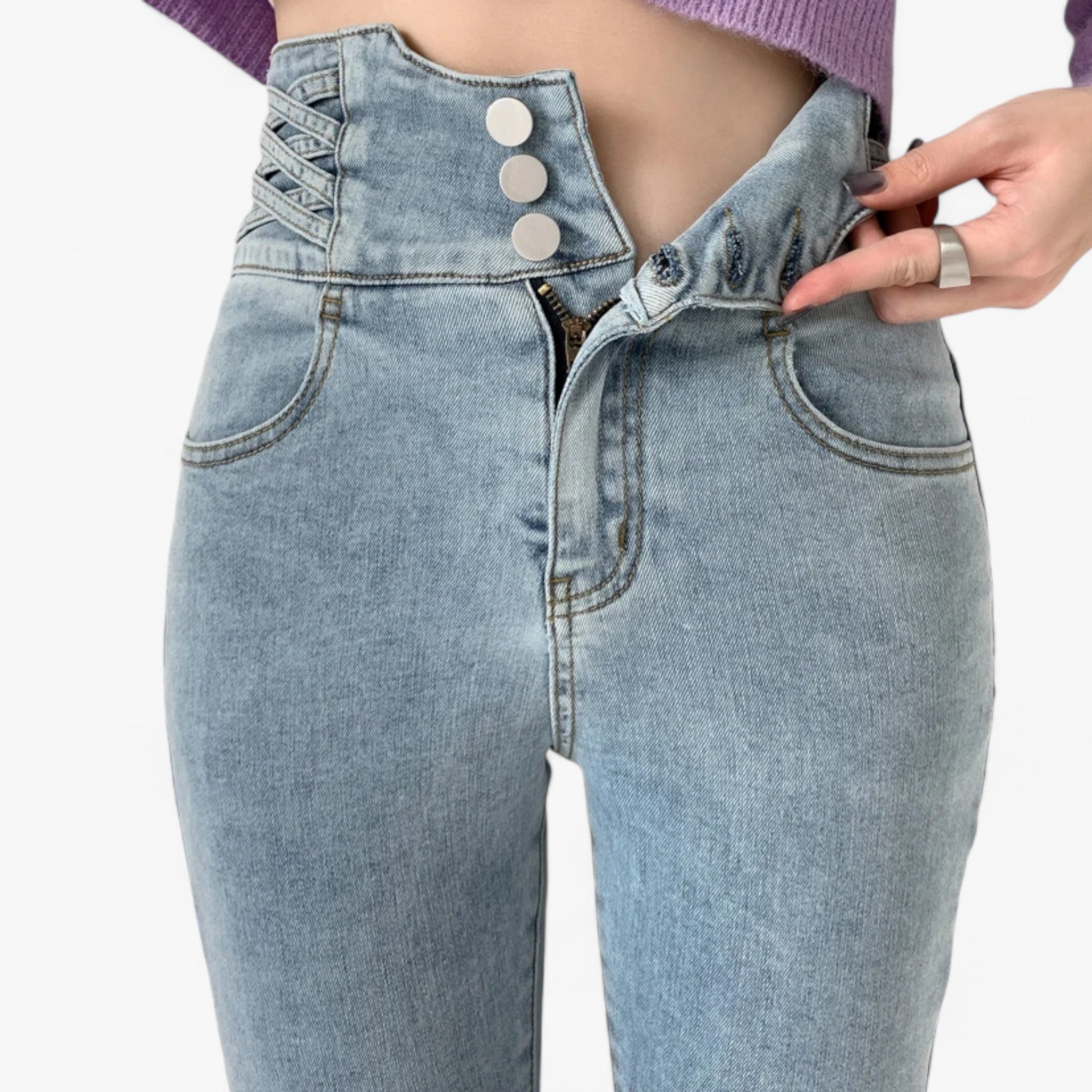Jeans skinny a matita - Elastico sottile per una vestibilità più snella - Azzurro Chiaro 3 Bottoni - elastico jeans jeans skinny matita pants pants for women Pants women skinny snella sottile women pants - Concept Palermo