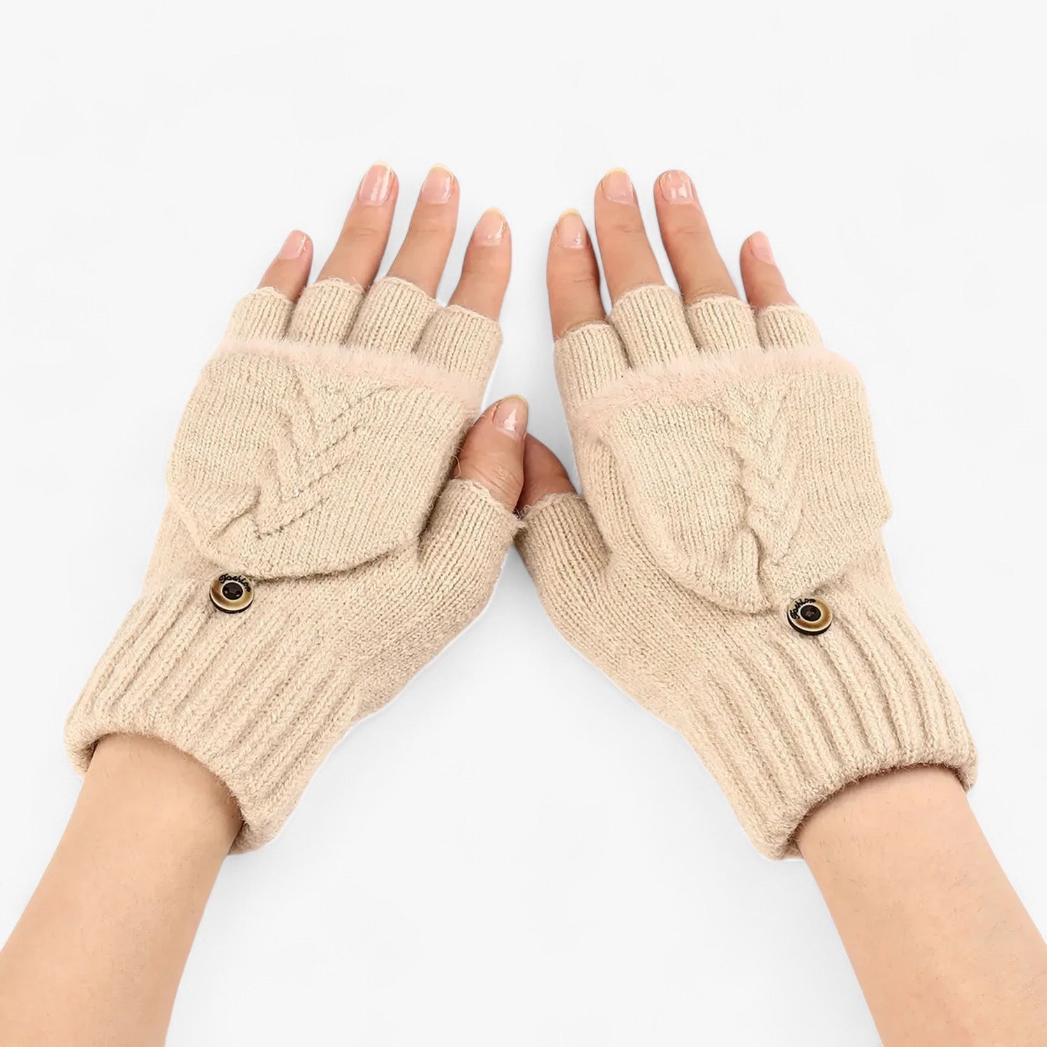 Guanti da donna in maglia spessa e pieghettata, per il freddo - Beige Taglia unica - donna freddo gloves & mittens guanti guanti donna maglia pieghettata spessa - Concept Palermo
