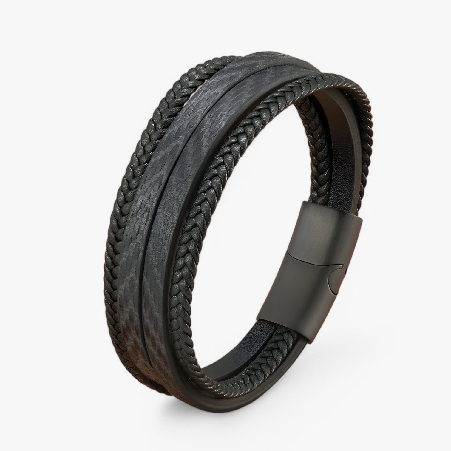 Multistrato & Magnetico Pelle Uomo - Nero con Nero - BRACELETS jewelry magnetico mens accessory mens bracelet multistrato multistrato magnetico pelle uomo - Concept Palermo