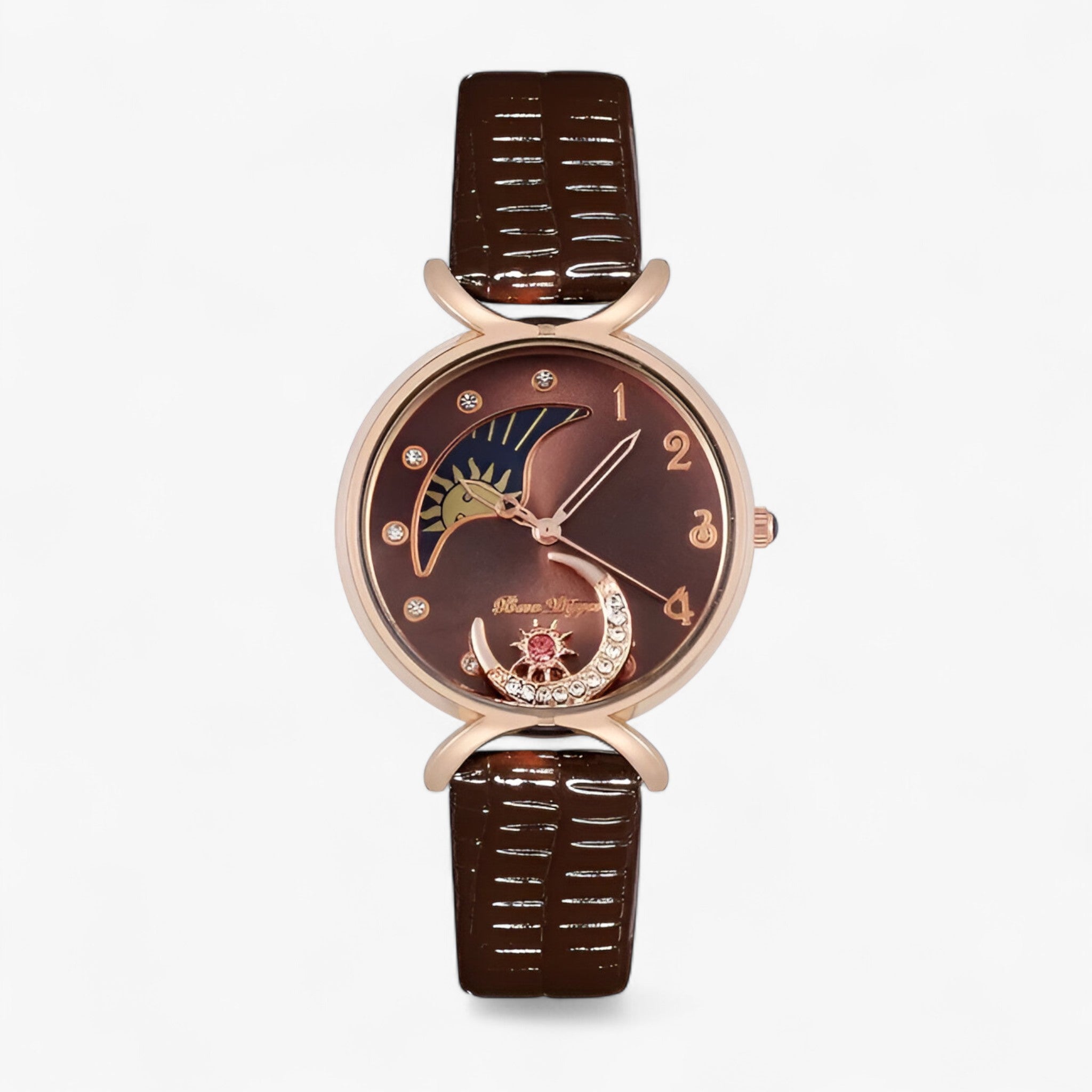 Orologio da donna di lusso al quarzo con cinturino in pelle e luna mobile - Marrone - cinturino donna female watch luna mobile orologio orologio donna pelle quarzo watch for women - Concept Palermo