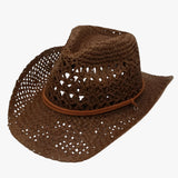 Beige Western Hoed van Gevlochten Stro met Brede Rand - Unisex, Cowboystijl