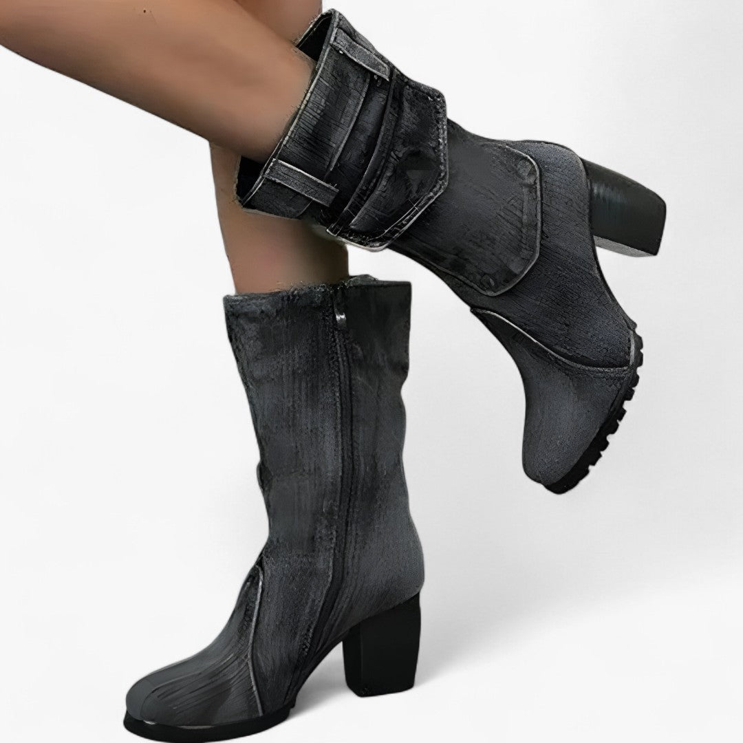 Stivali da Cowboy Donna in Denim con Tacco Alto, Blu Scuro - Nera - BOOTS Boots & Shoes cowboy denim donna shoes stivali stivali cowboy tacco - Concept Palermo