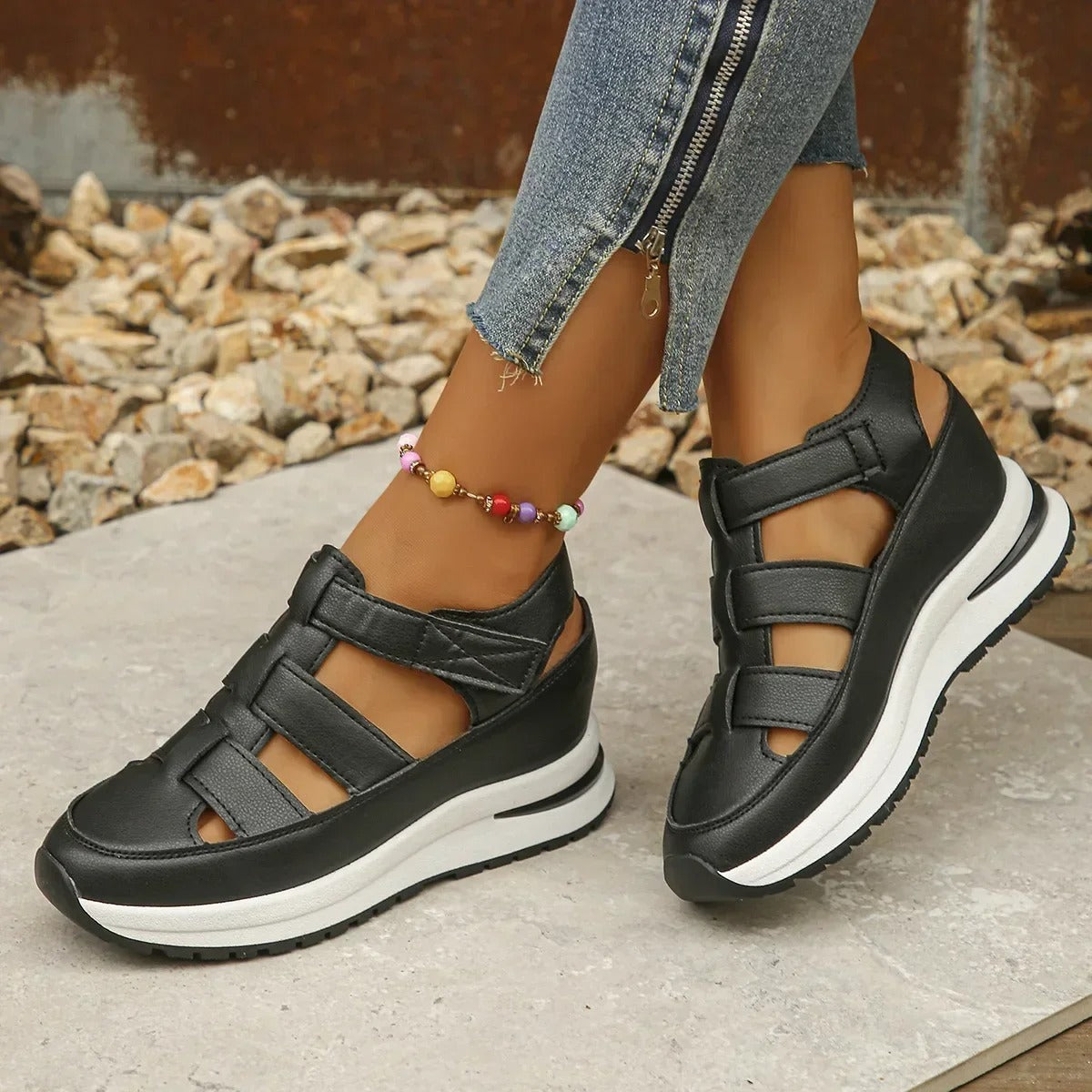 Sandales Femme Confort Cuir Noir Élégantes & Ergonomiques - Noir - confortables cross-from-seroa-10180446290186 femmes New-google popular product_tags sandales sandales confortables sandales pour femmes élégantes - Concept Palermo