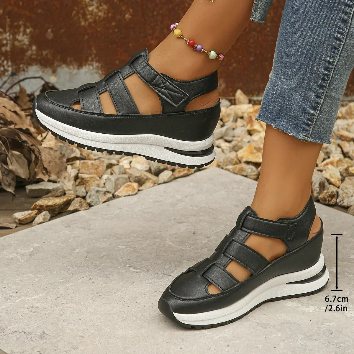 Sandales Femme Confort Cuir Noir Élégantes & Ergonomiques - - confortables cross-from-seroa-10180446290186 femmes New-google popular product_tags sandales sandales confortables sandales pour femmes élégantes - Concept Palermo