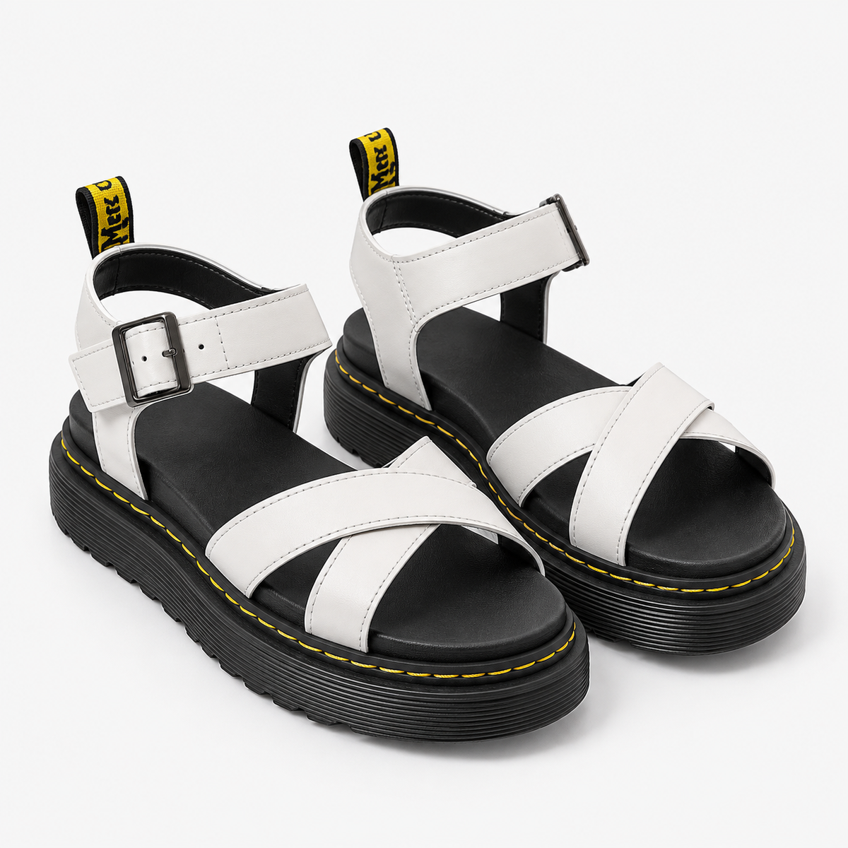 Sandali Donna con Plateau, Fasce Incrociate e Fibbia alla Caviglia in PU - Bianco - artemis fashion fibbia Frauen Sandalen Linen Men plateau sandali sandali artemis sandals Solid uomo women - Concept Palermo