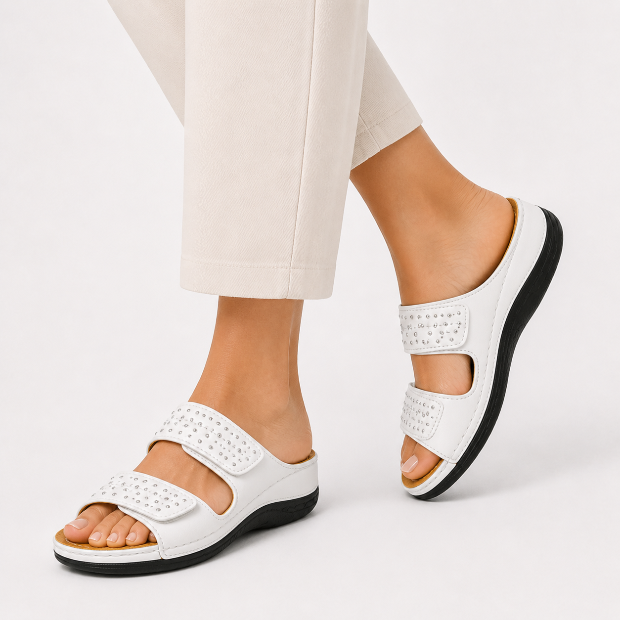 Sandalias con cuña – Comodidad y estilo combinados en piel para mujer