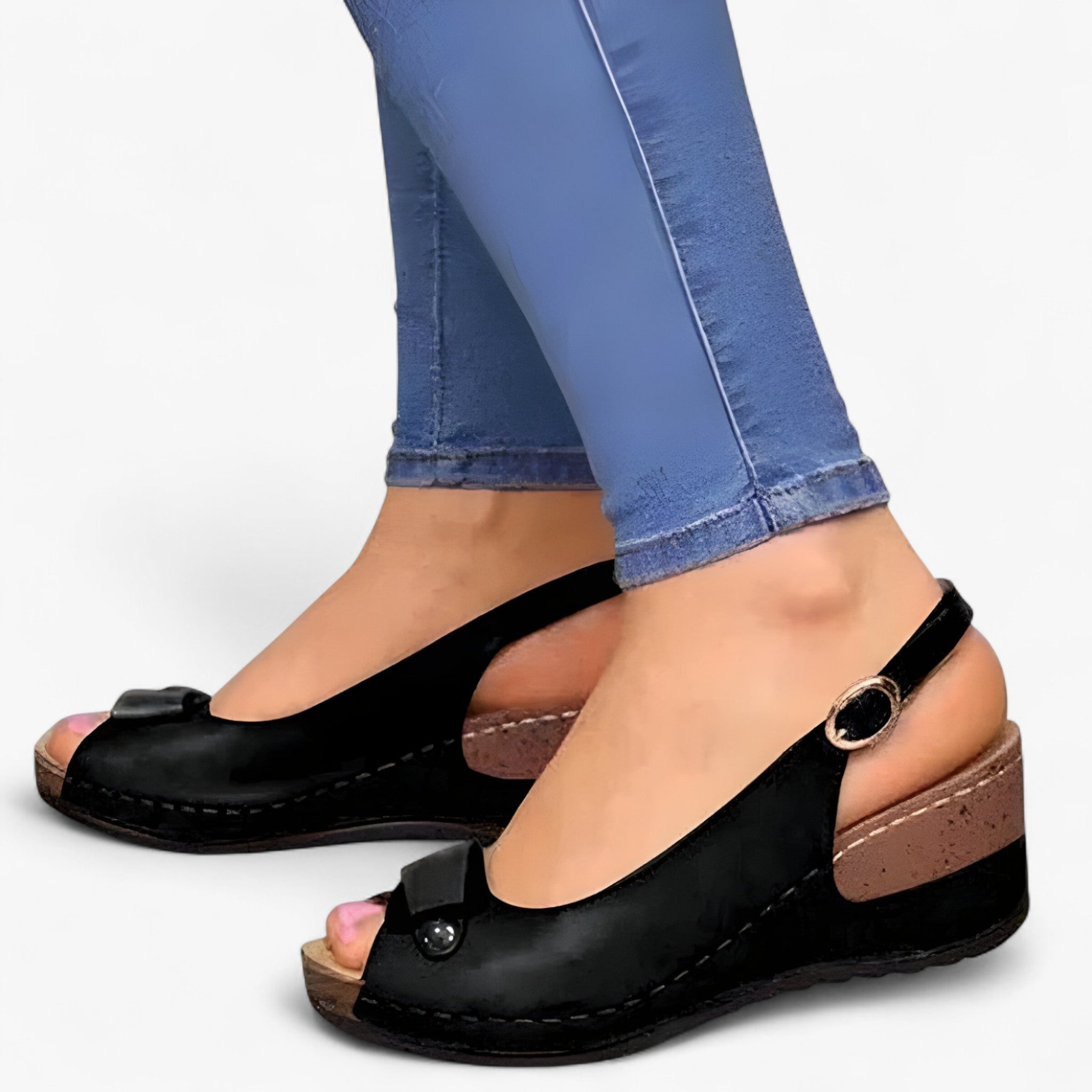 Sandalias negras para mujer en piel auténtica con tacón elegantes para ceremonia y noche