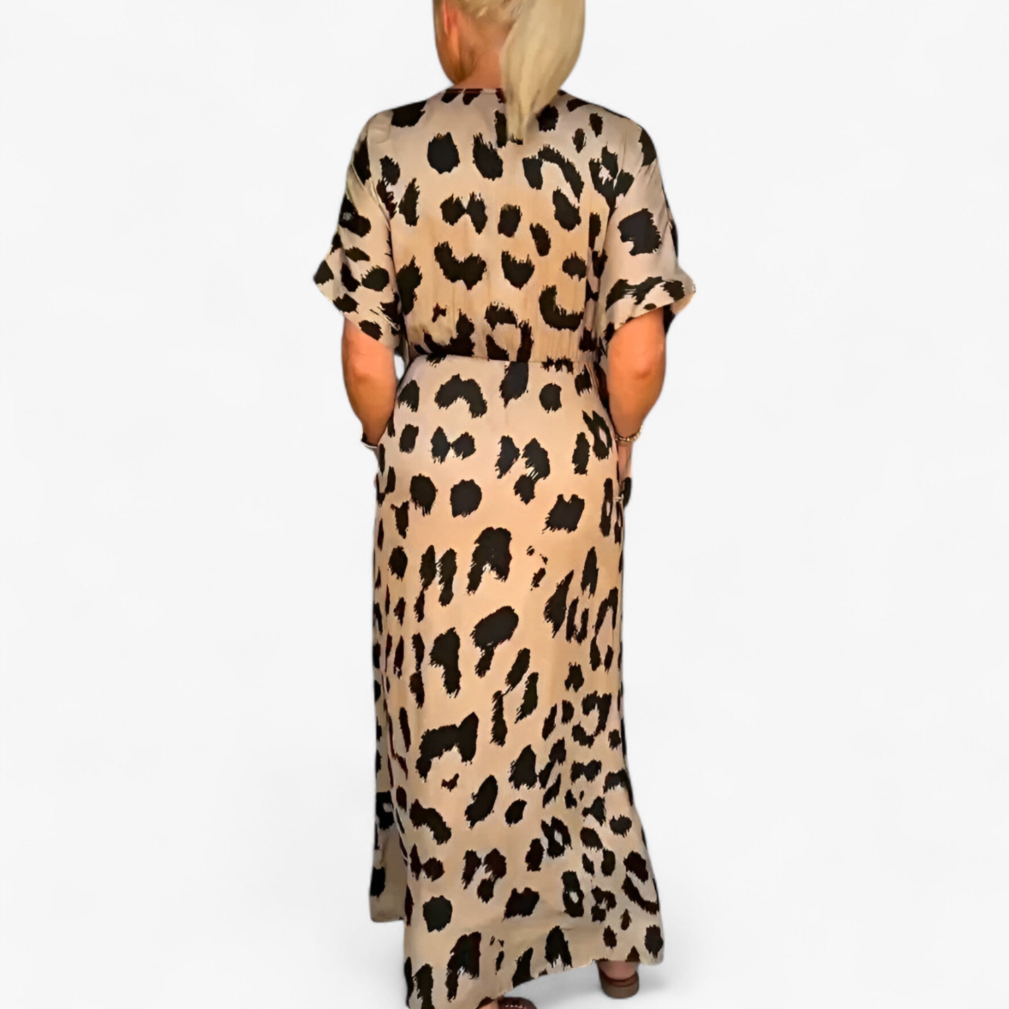 Vestido largo de mujer con estampado de leopardo elegante en chiffon con abertura lateral para ocasiones especiales