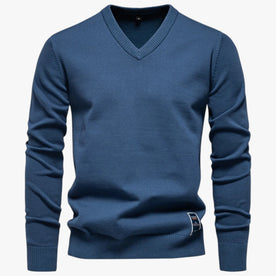 Maglione da Uomo con Scollo a V Cotone - Blu S - cotone Cotton maglione maglione uomo Men scollo Solid Sweater uomo - Concept Palermo