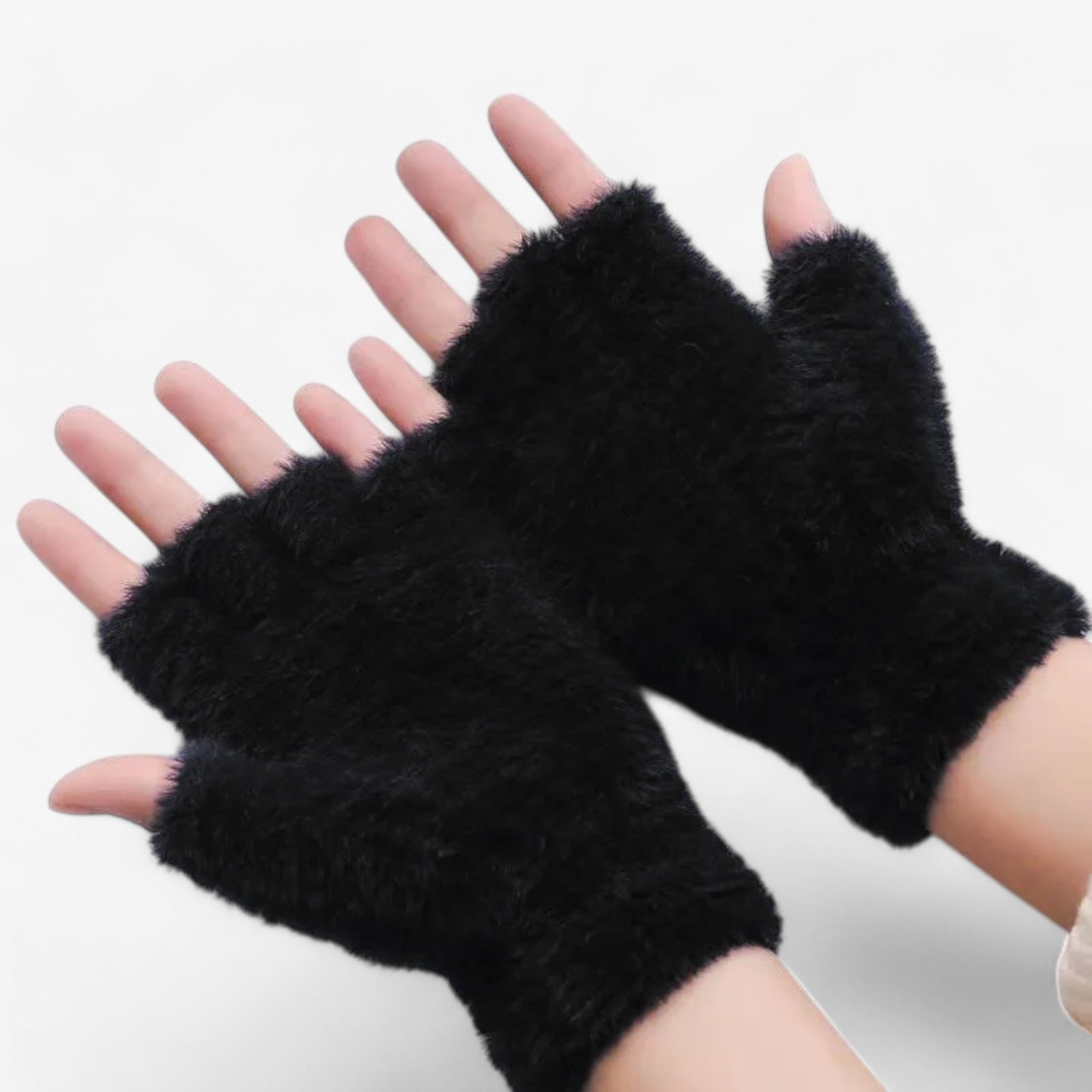 Guanti in mink sintetico a mezzo dito - Comfort caldo e touchscreen Uomo - Nero - caldo comfort dito gloves & mittens guanti guanti mink mezzo mink - Concept Palermo