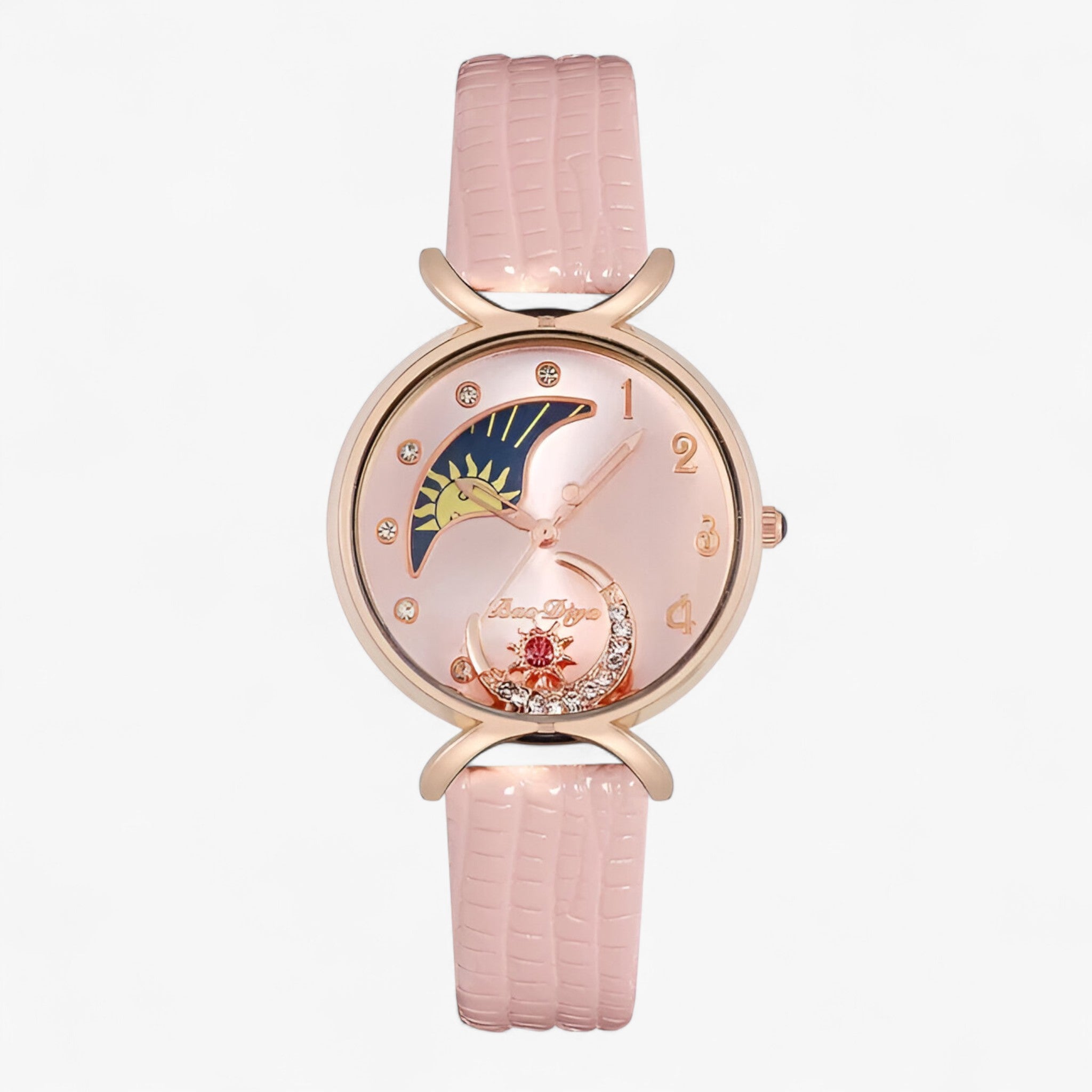 Orologio da donna di lusso al quarzo con cinturino in pelle e luna mobile - Rosa - cinturino donna female watch luna mobile orologio orologio donna pelle quarzo watch for women - Concept Palermo
