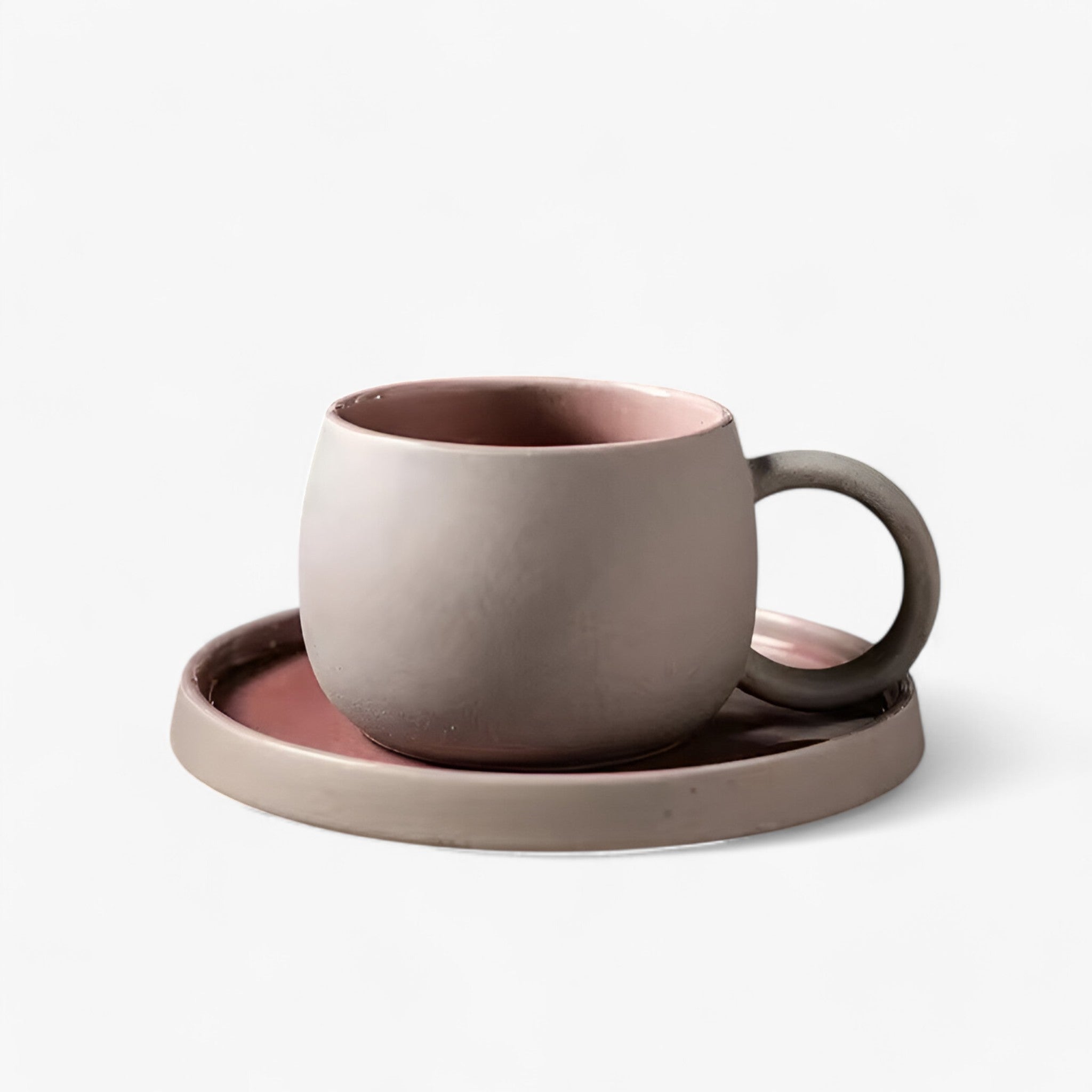 Set Tazze Caffè Espresso in Ceramica con Piattino, Stile Giapponese Minimalista - sabbi rosa 201-300ml - caffè caffè espresso espresso giapponese kitchen & dining minimalista piattino tazza - Concept Palermo