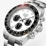Heren chronograafhorloge zilver van roestvrij staal, quartz, elegant, waterdicht