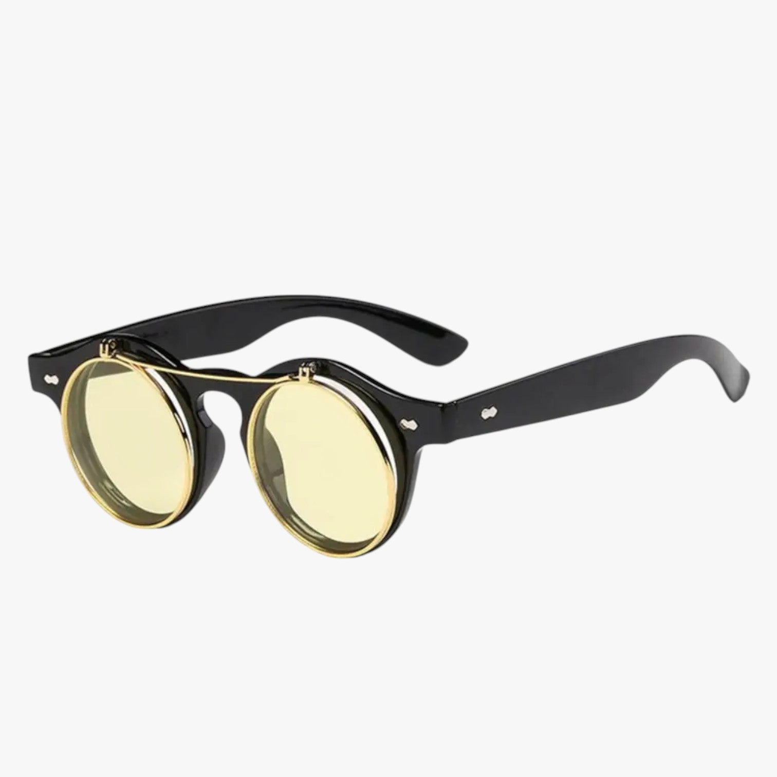 Occhiali da Sole Retrò Unisex Doppia Lente Flip & Protezione UV Punk Uomo - nero giallo - doppia Fashion Sunglasses flip lente mens sunglasses occhiali occhiali sole protezione punk retr Sunglasses - Concept Palermo