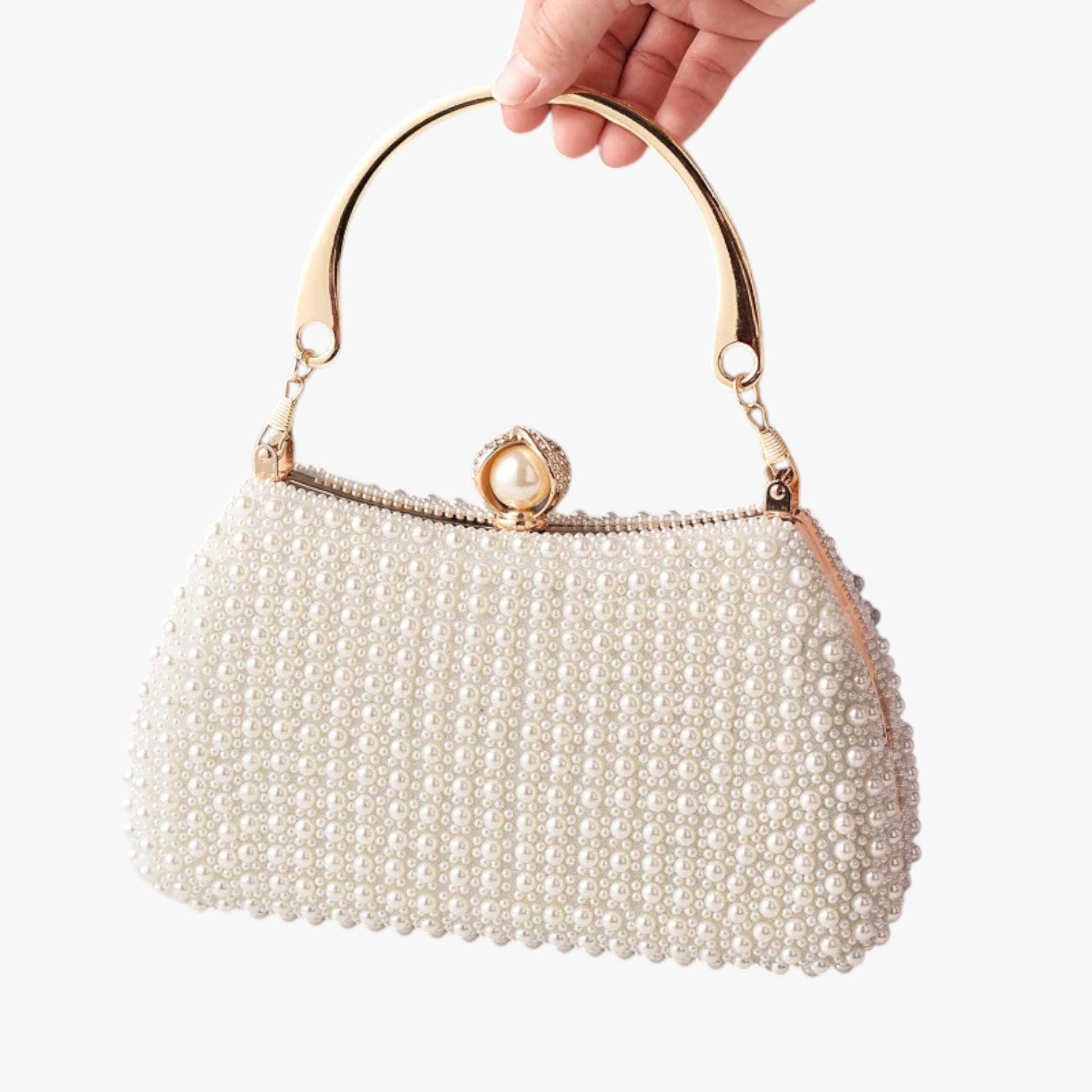 Borsa da sera in perle con manico a catena - Bianco - bag Bags borsa borsa sera catena handbags manico perle sera women bags Women's handbags - Concept Palermo