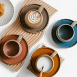 Set keramische espresso kopjes met schotel, minimalistische Japanse stijl