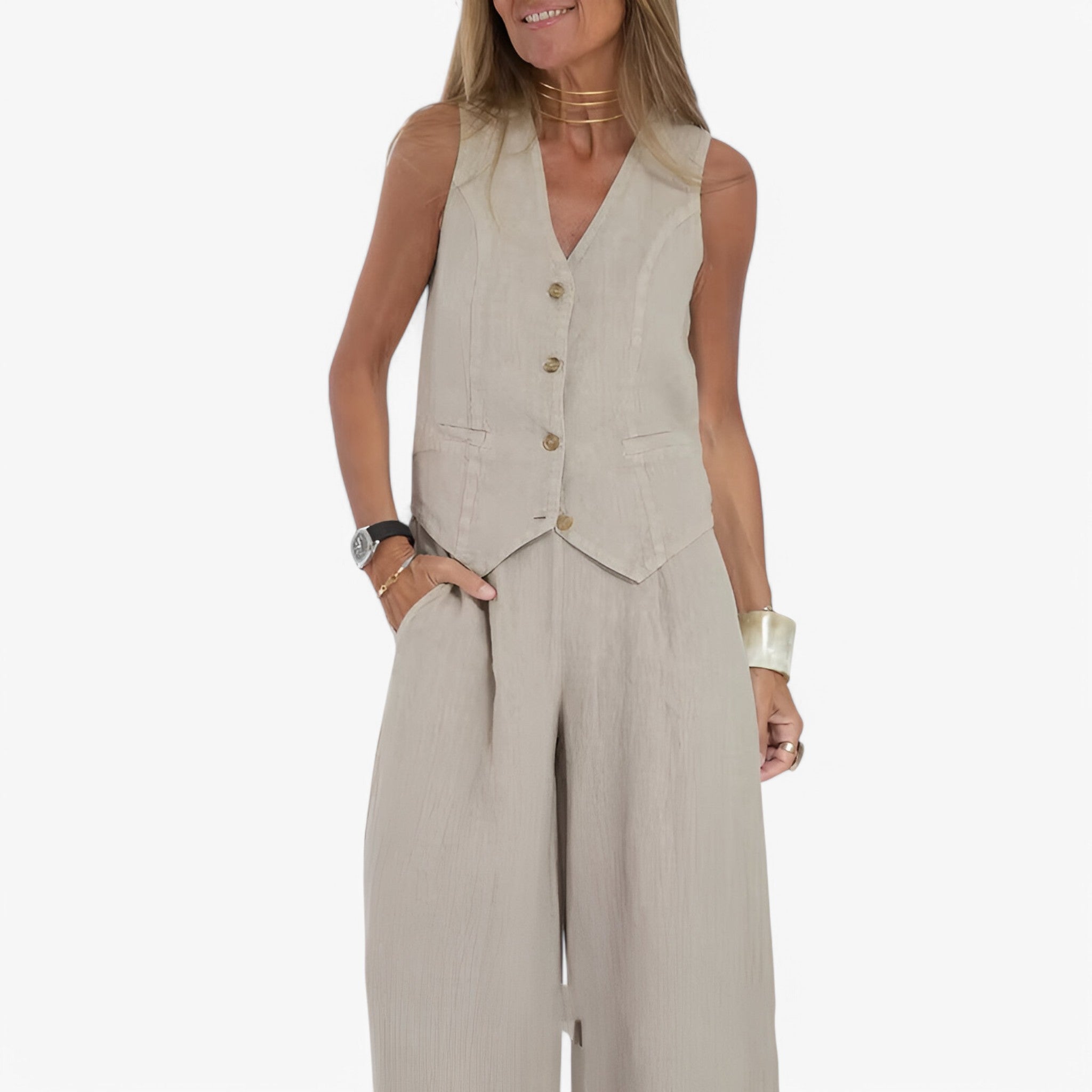 Gilet senza maniche (con pantaloni coordinati gratuiti) - - coordinati gilet gilet maniche gratuiti maniche outfit sets pantaloni - Concept Palermo