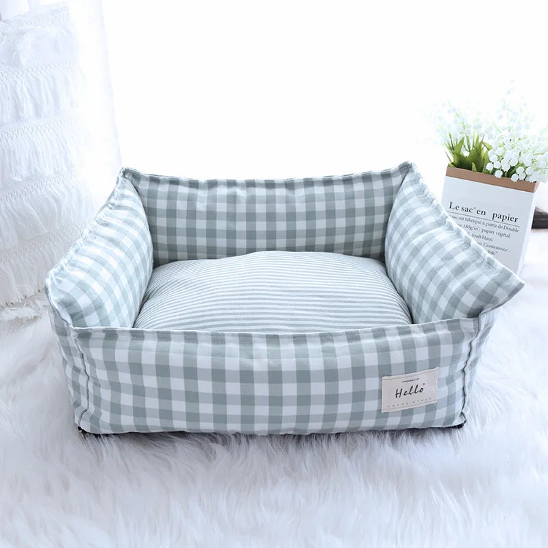 Letto per cani Fantasia a quadri beige - Morbido giaciglio - 100% Cotone