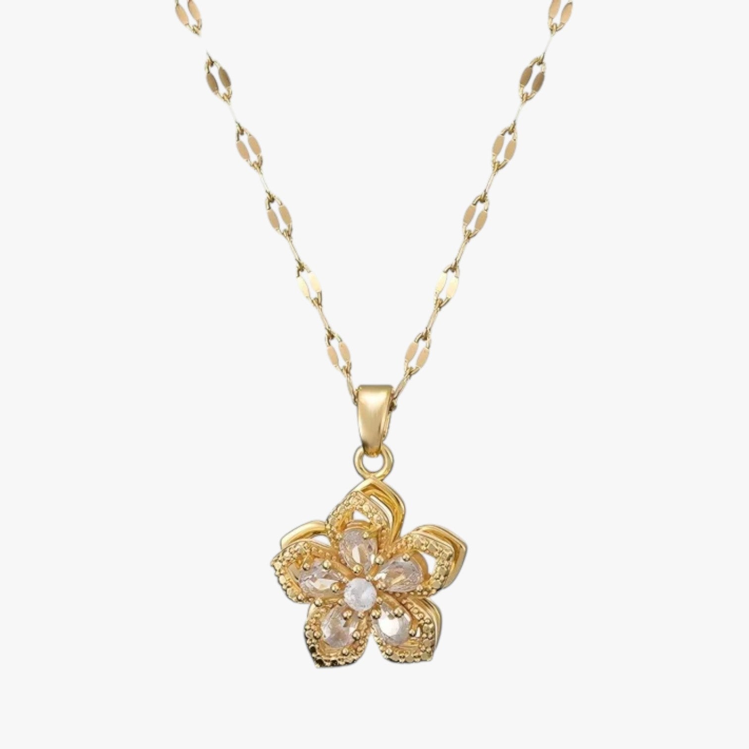 Collana con fiore in oro e zircone rotante Lana Donna - - collana collana fiore donna Fashion Necklaces fiore jewelry lana necklace NECKLACES Necklaces for Women rotante zircone - Concept Palermo