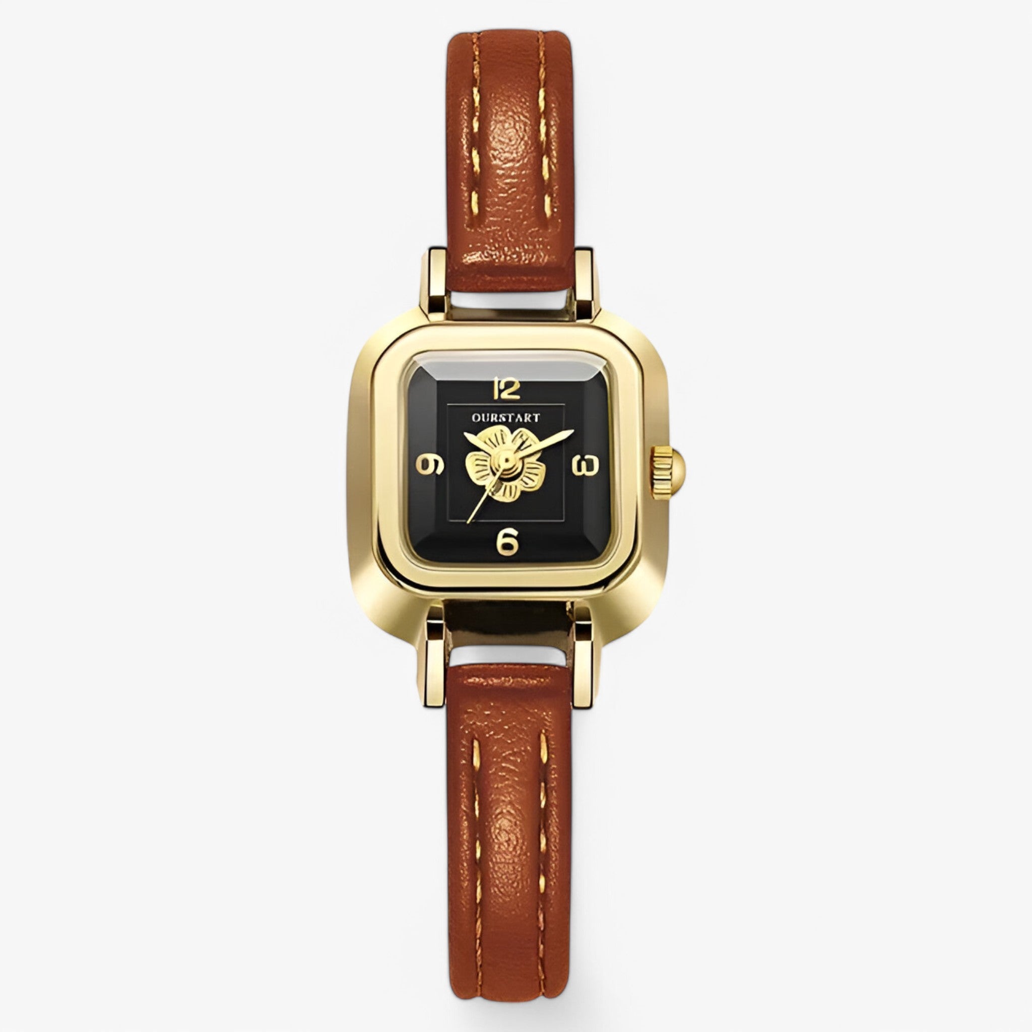 Orologio da donna al quarzo con quadrante floreale e cinturino in pelle sottile - Marrone - cinturino donna female watch floreale orologio orologio donna pelle quadrante quarzo watch for women - Concept Palermo